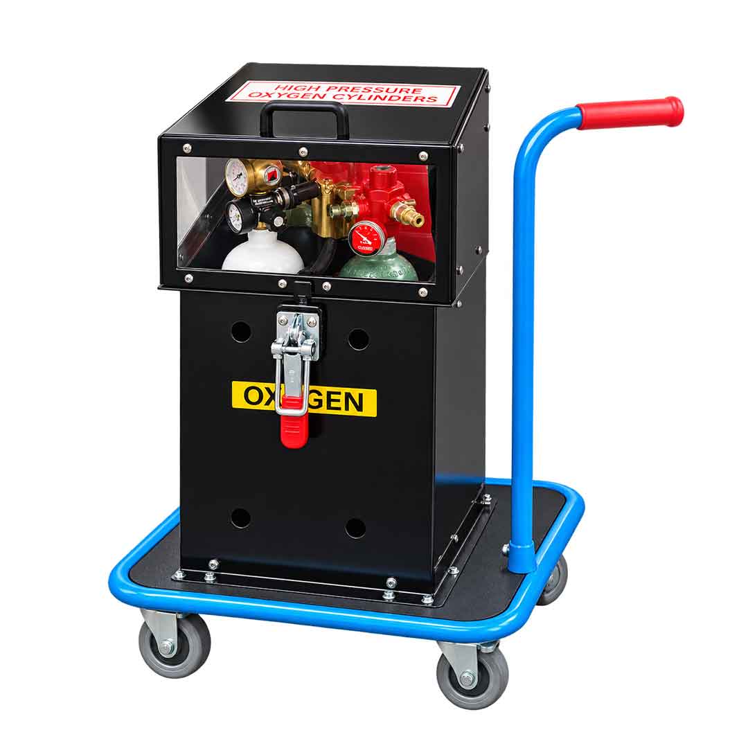 Oxygen Charging Rig - Therapy Cylinder (4 x Sabre Elite) Charging points & manifold with relief valve
