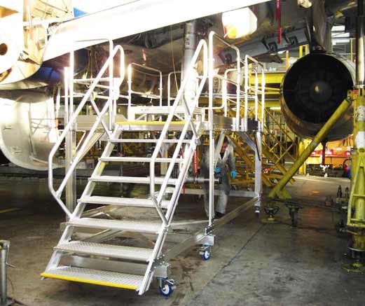 Fixed Height - Hangar - H1.68 X L3.0 X W2.0 with Hop UP (0.245) Stairs on L/H used on R/H MLG from rear - plain tread