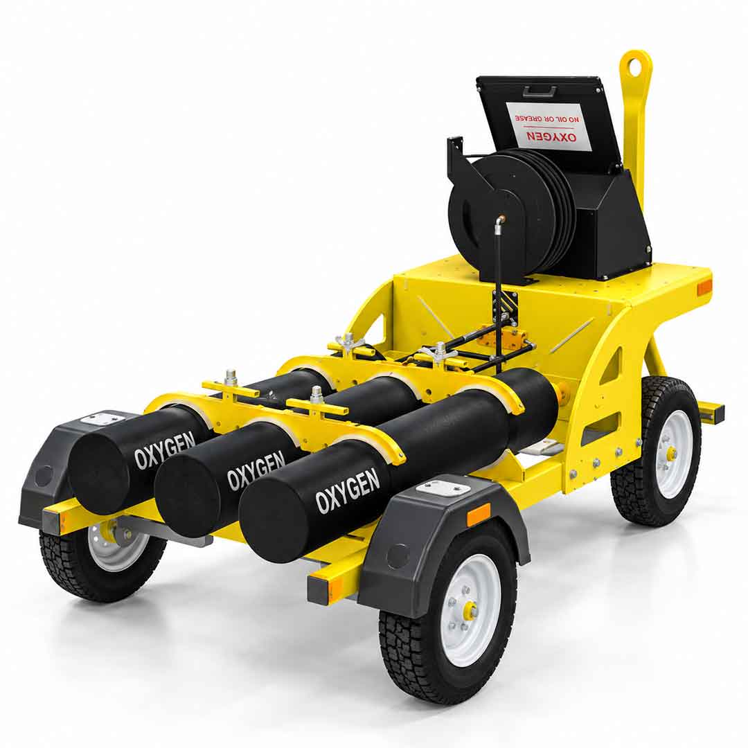 Oxygen Trolley  - Fixed - 3 Cylinder (45 Litre) - HP - inc. Retractable Hose Reel