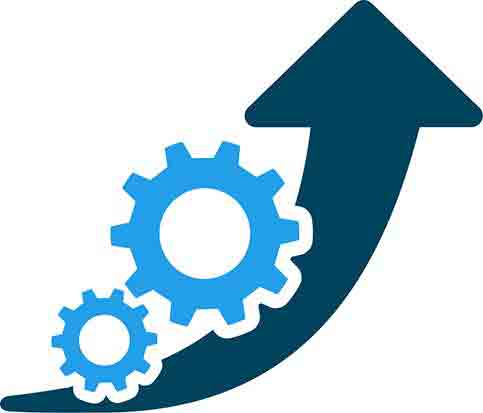 Icon: gears and upward arrow, symbol for productivity