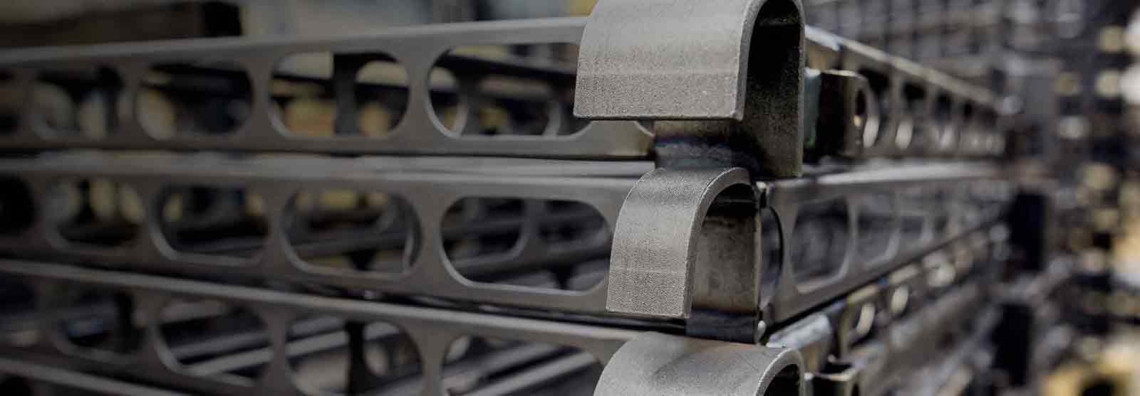 Close-up of stacked aluminium scaffolding components